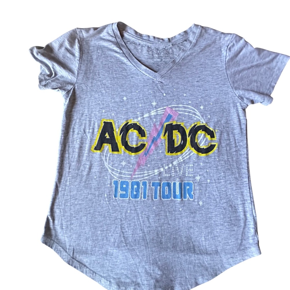 ACDC‎ Live 1981 Tour Gray V Neck T Shirt Women's Size Medium